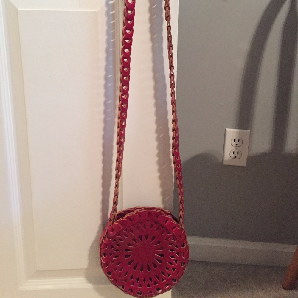 Red leather cross body purse